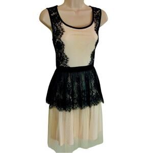 A'Reve Romantic Blush Pink and Black Lace Fit & Flare Dress Fully Lined Back Zip